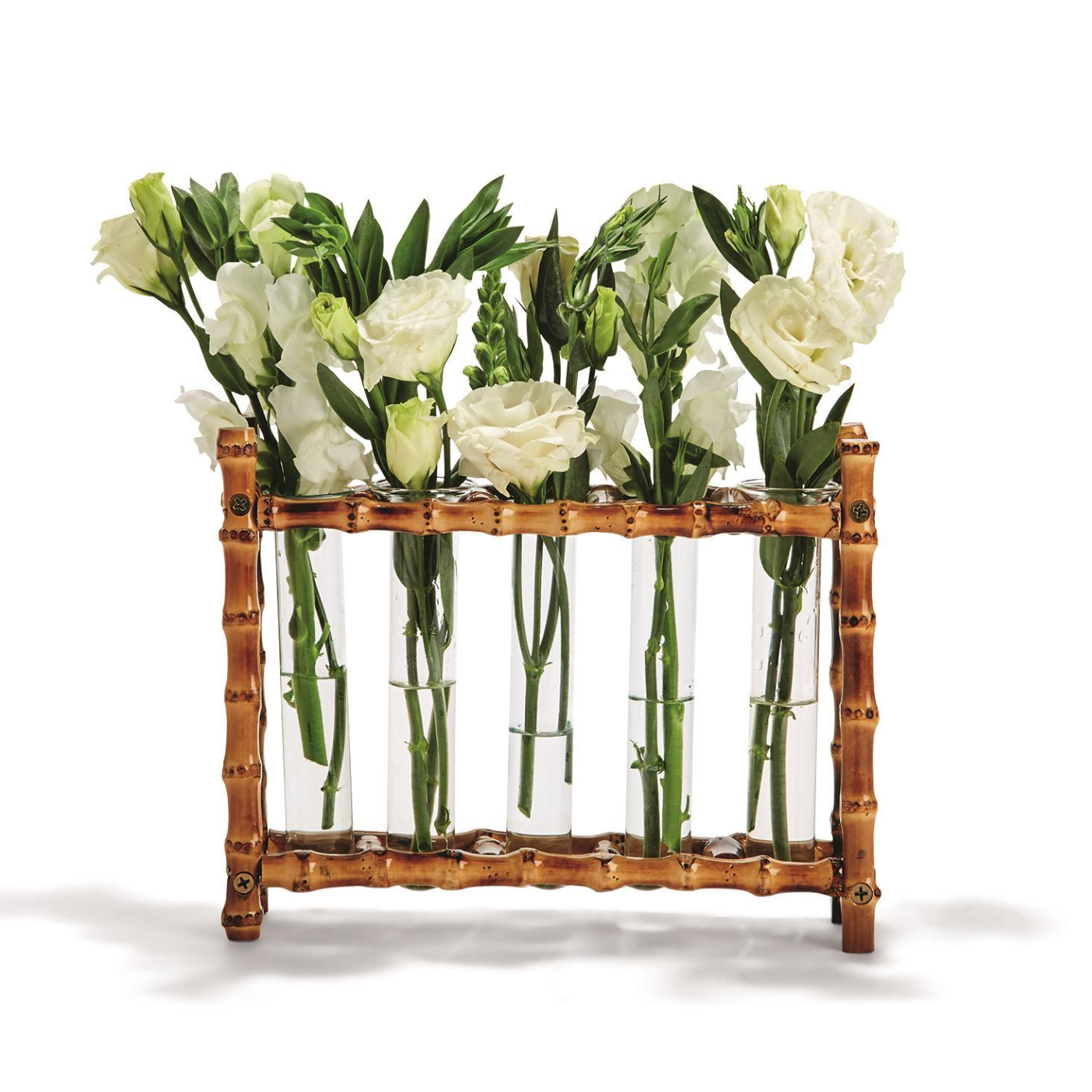 natural bamboo vase includes 5 glass tubes