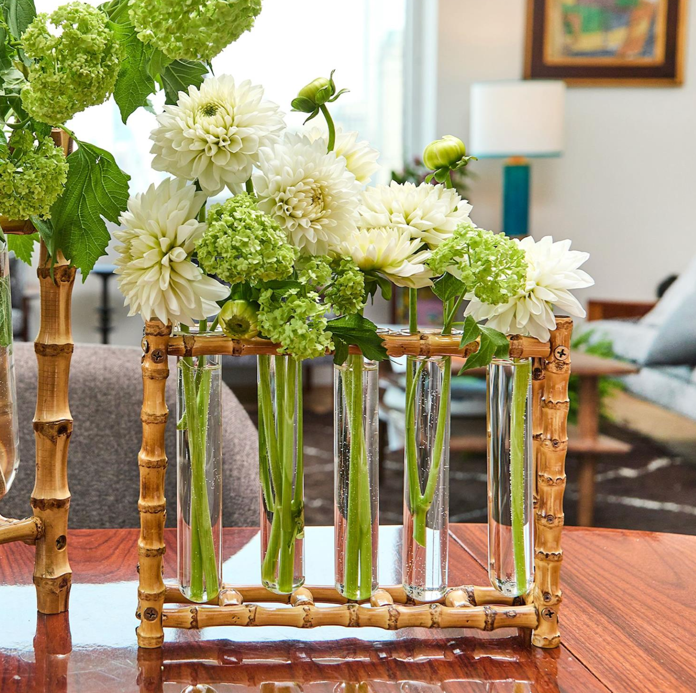 natural bamboo vase includes 5 glass tubes