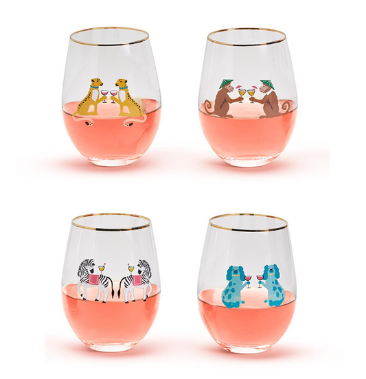 animal party stemless glasses