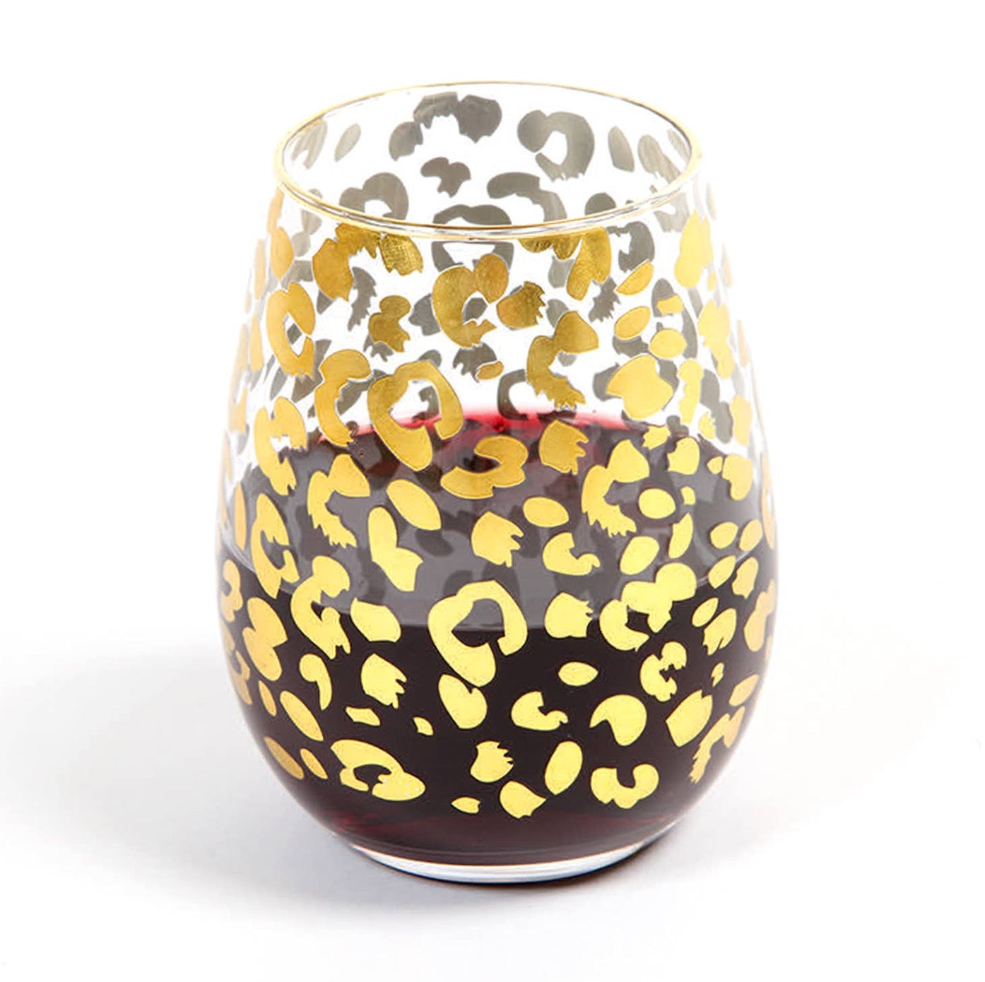 gold leopard stemless wine glass