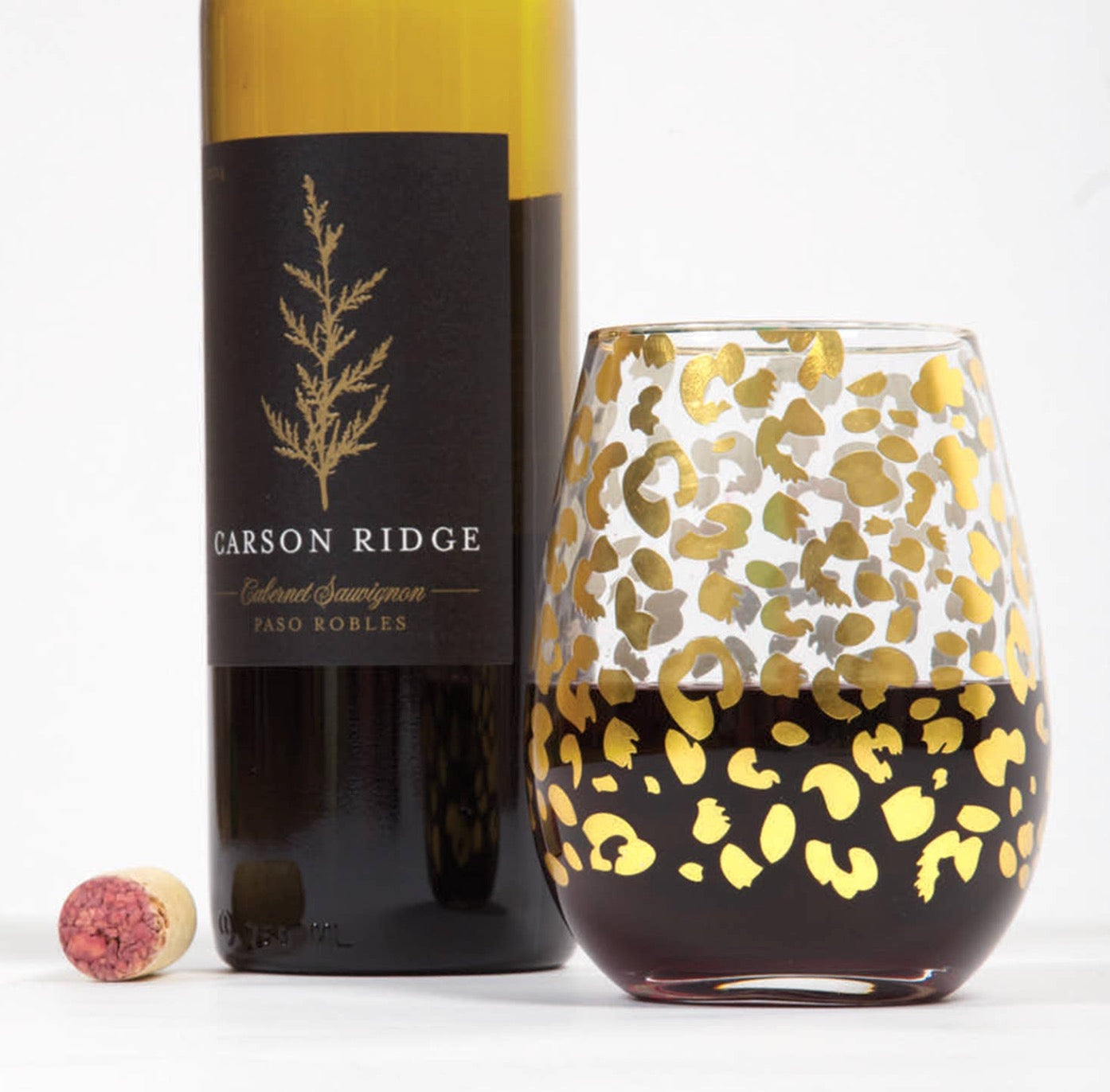 gold leopard stemless wine glass