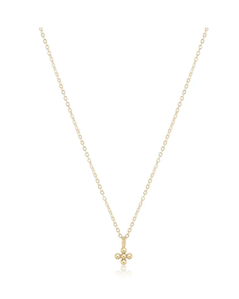 16" necklace gold - classic beaded signature cross small gold charm