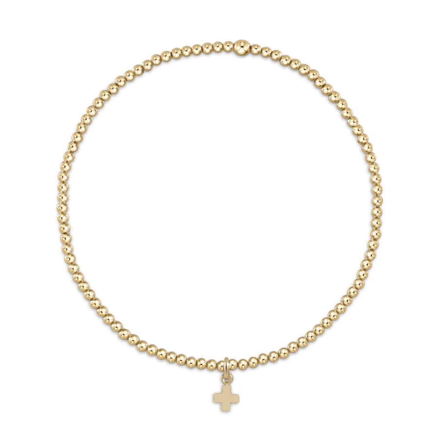 classic gold 2mm bead bracelet signature cross small gold charm