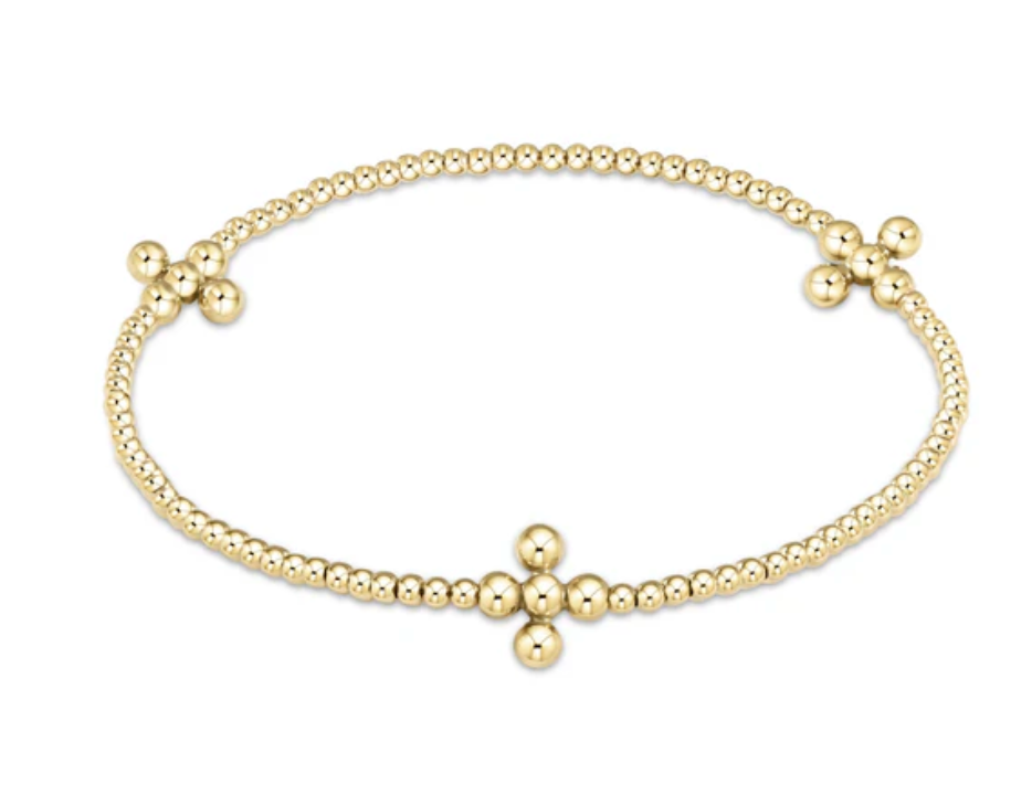 signature cross gold pattern 2mm bead bracelet - classic beaded signature cross gold - 3mm bead gold