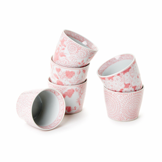 pink chinoiserie 2 3/4" H cachepot assorted 6 designs