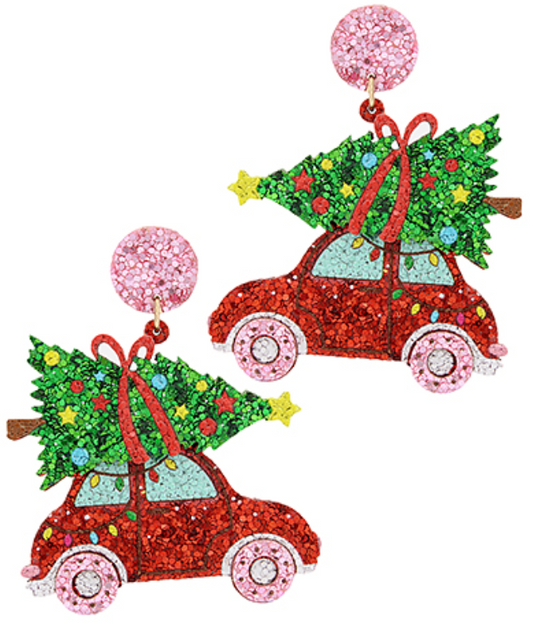 beetle tree christmas earrings