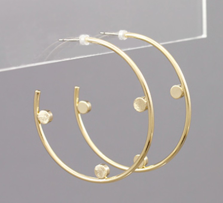 scratched disc charm open hoops