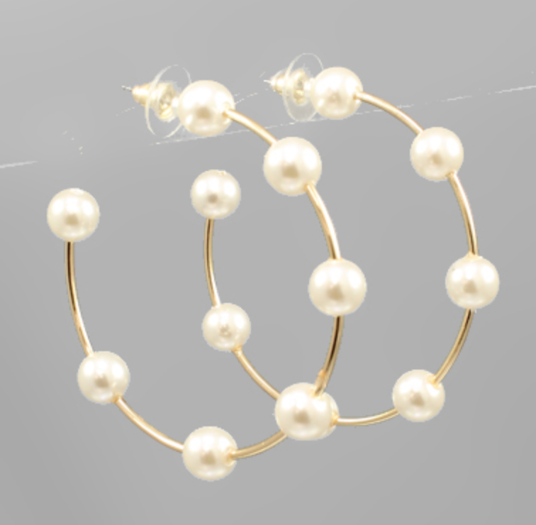 pearl on wire hoop earrings