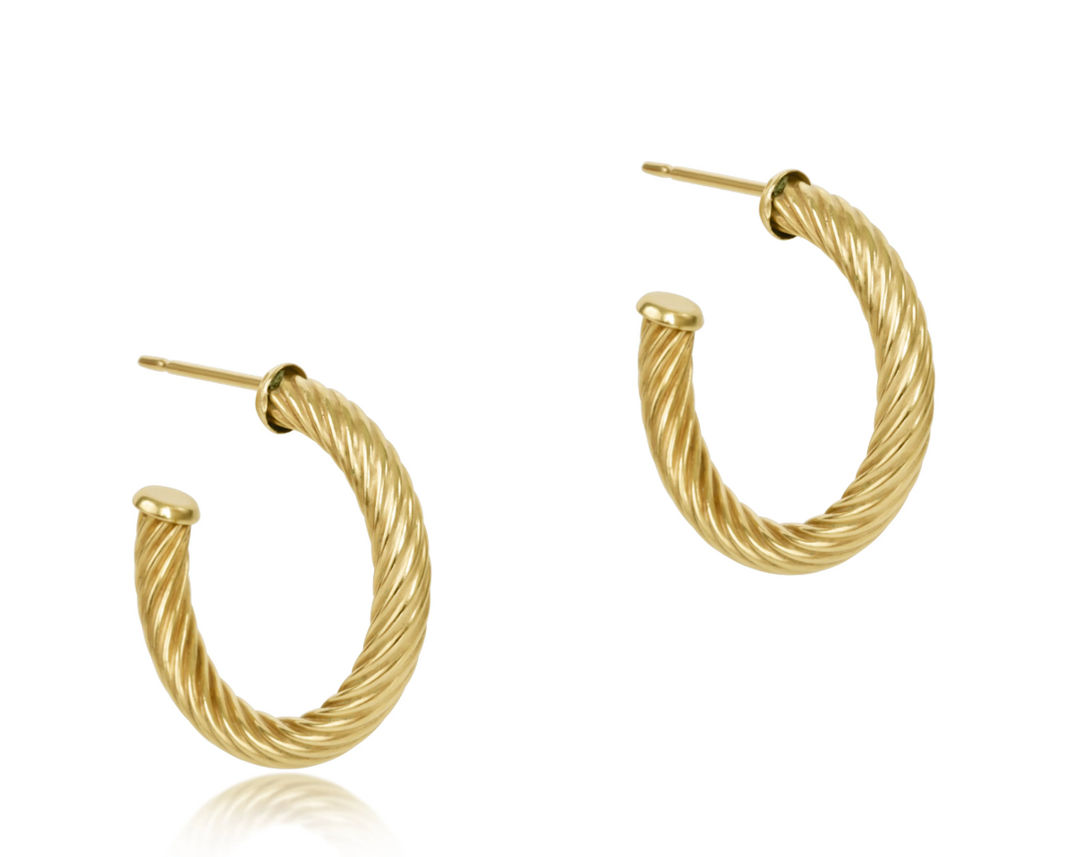 round gold 1.125" post hoop - 4mm - textured twist