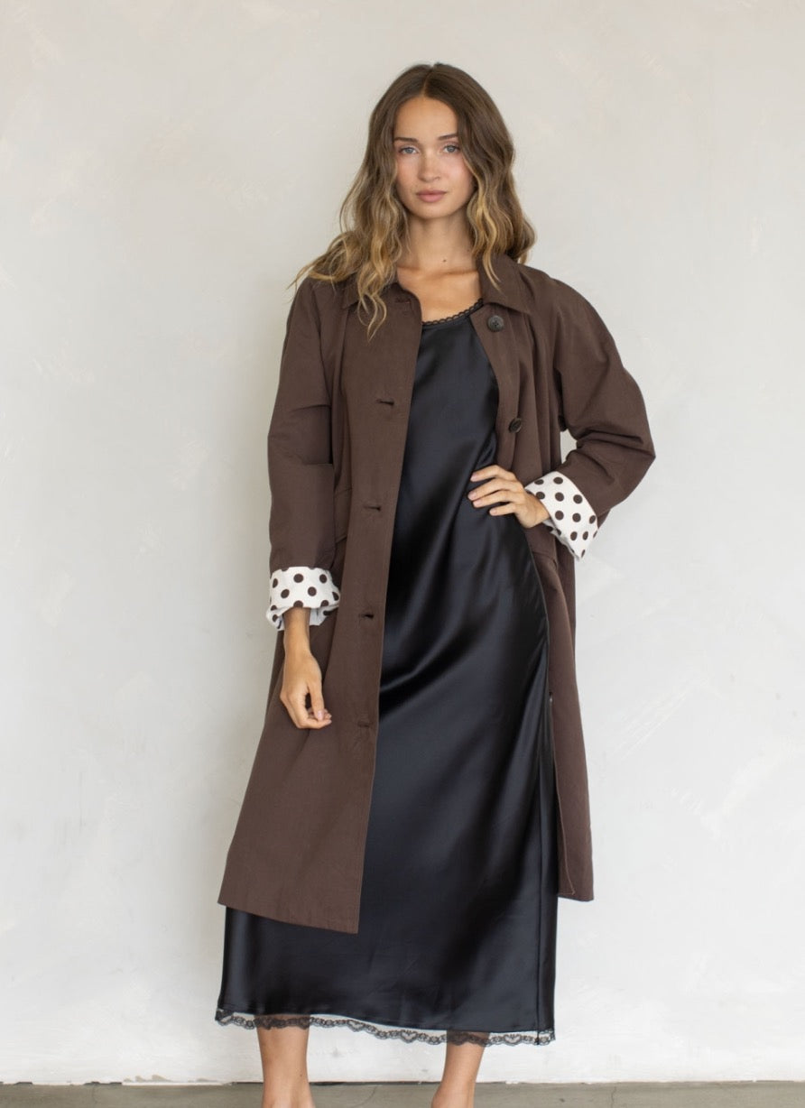 evie contrast polka dot coat