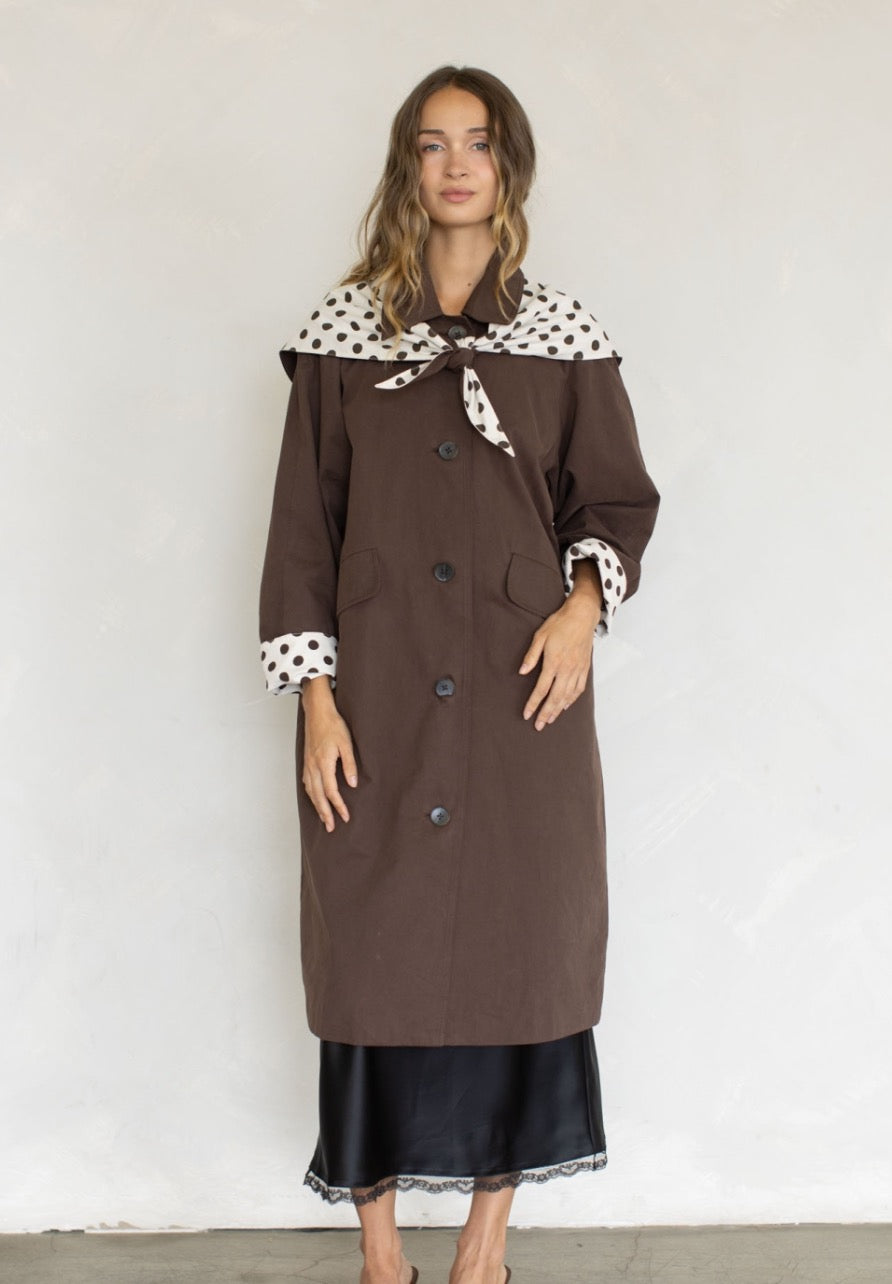 evie contrast polka dot coat
