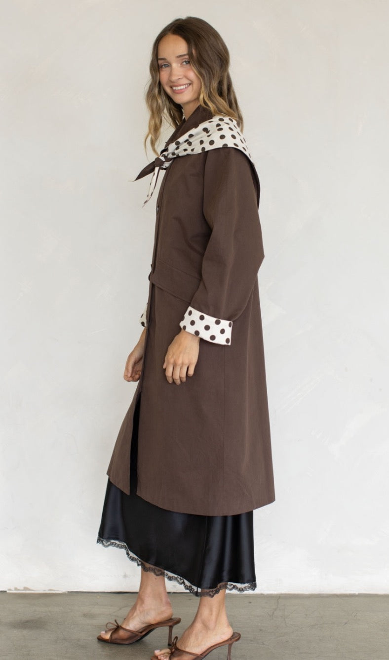 evie contrast polka dot coat