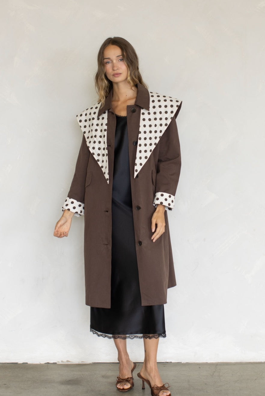 evie contrast polka dot coat