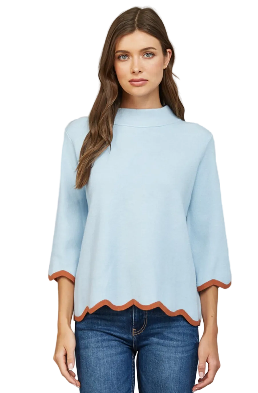 davis scalloped mock neck sweater