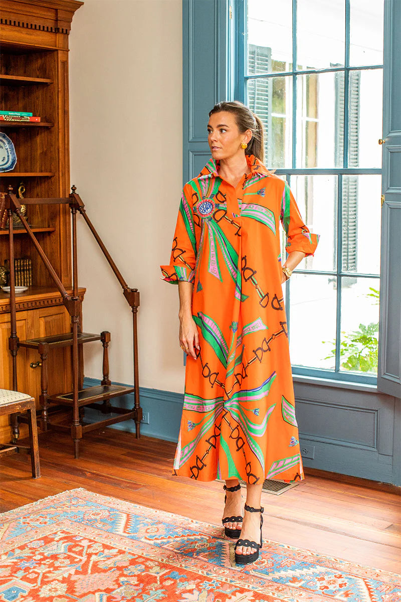 estate orange shirt dress long