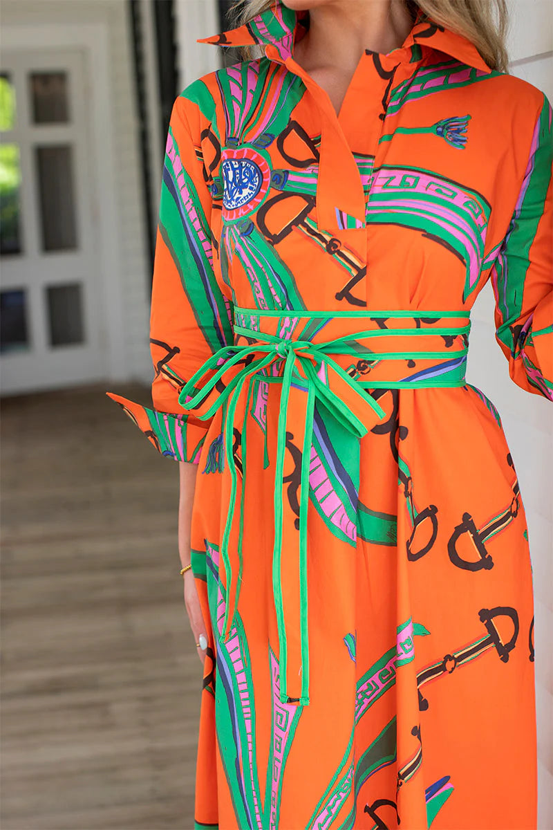 estate orange shirt dress long