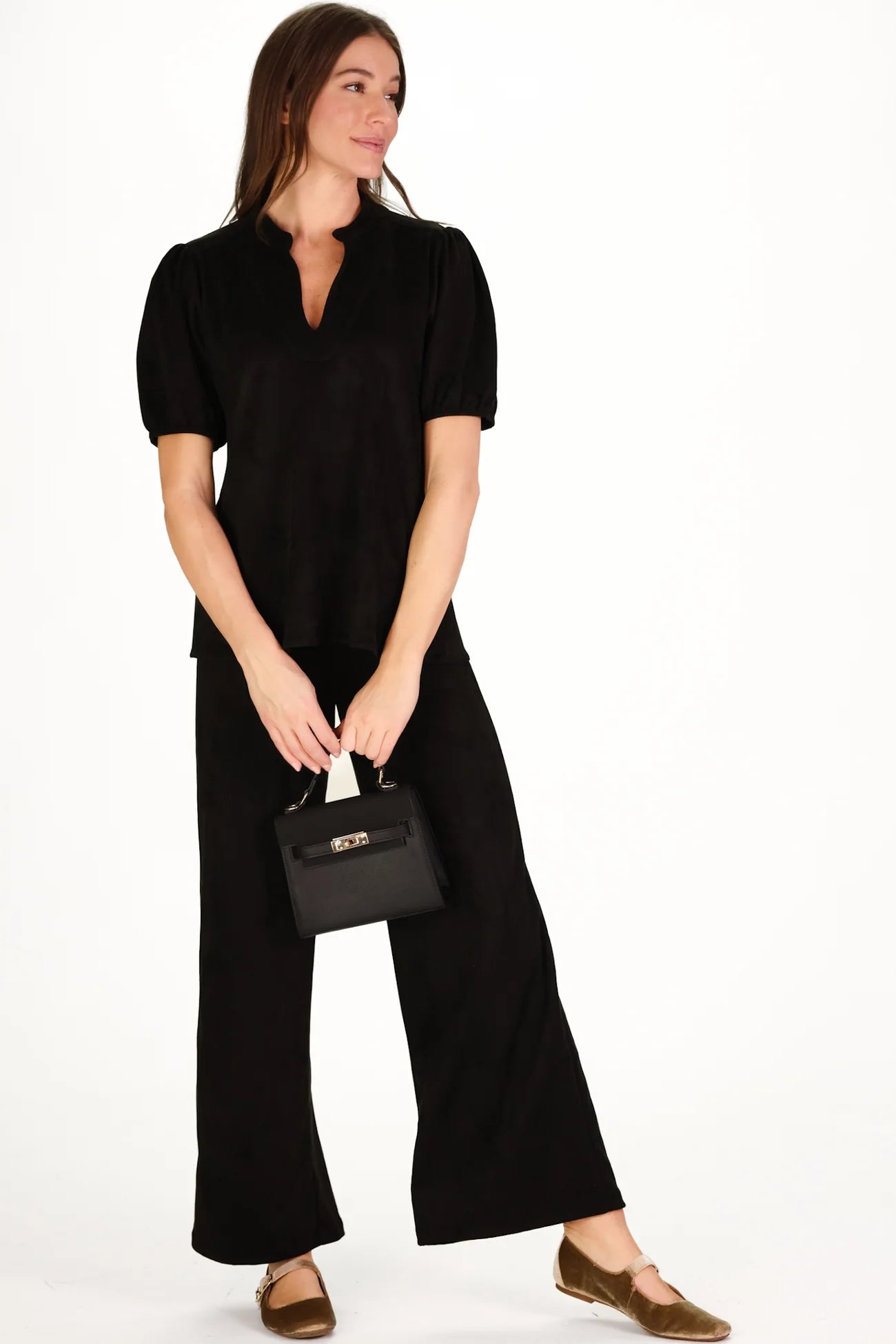 brooke top black stretch suede