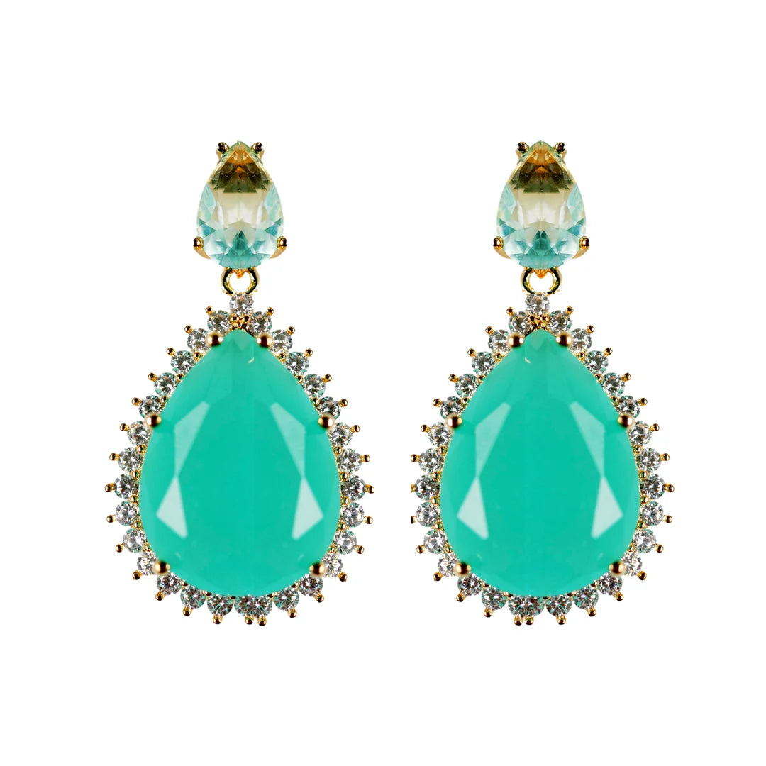 turquoise, aquamarine and diamond drop statement earrings