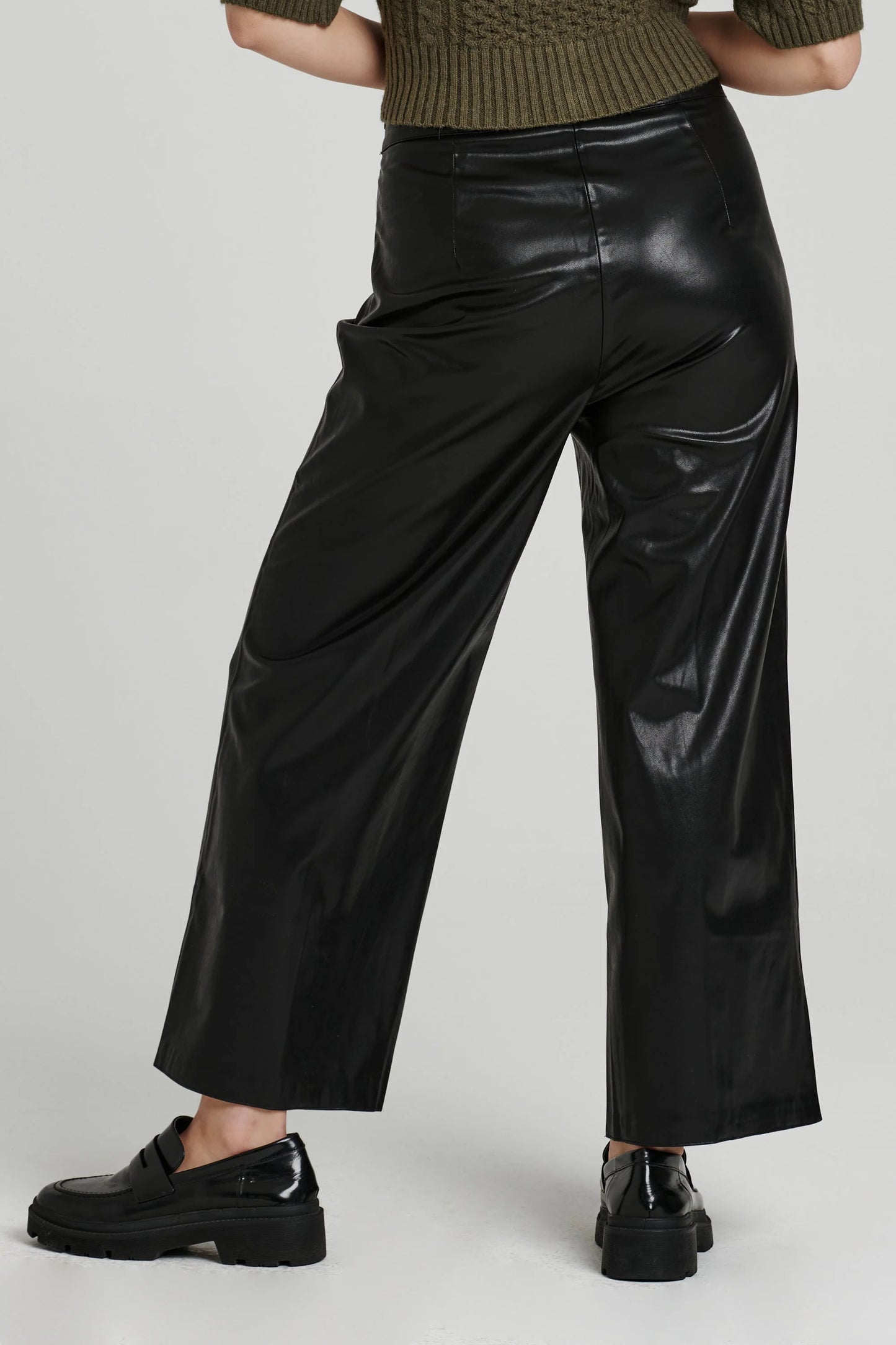 sparkle wide leg crop pant faux leather