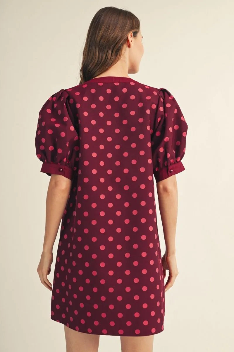 lydia puff sleeve polka dot dress