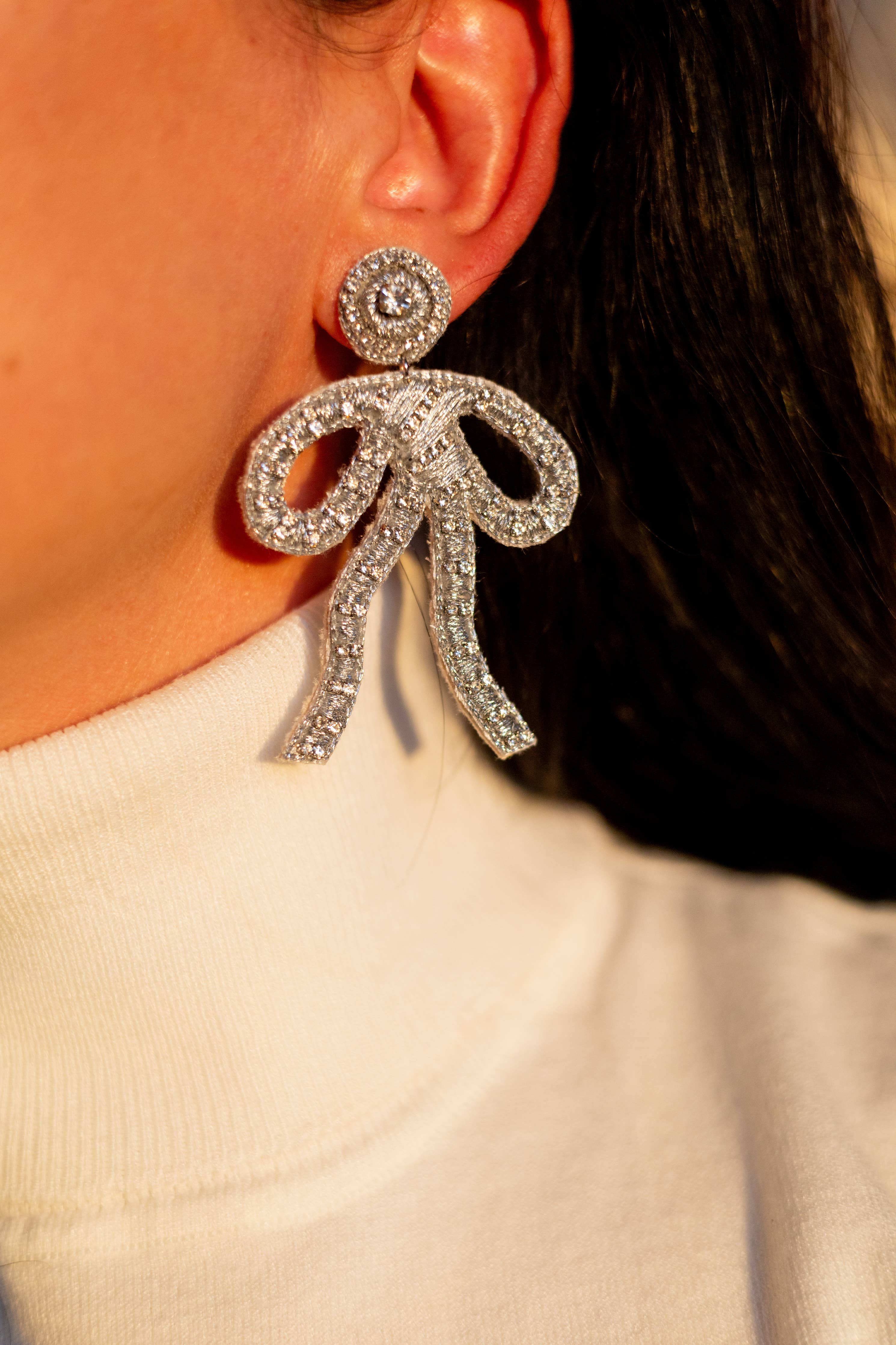 Coquette Embroidered Earrings | Dazzling Sterling