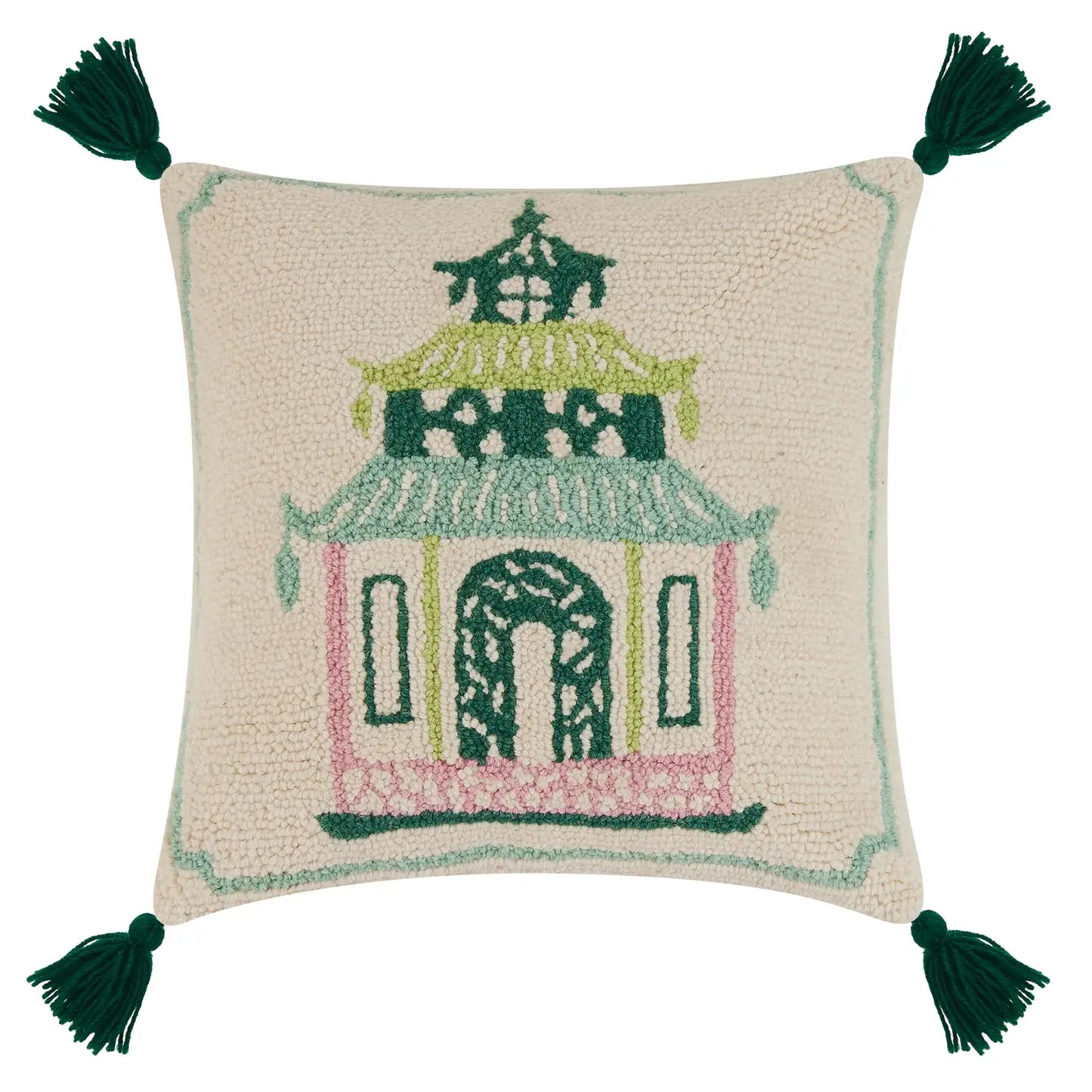 pagodas rose with green tassels hook pillow