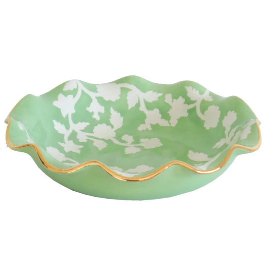 chinoiserie dreams scalloped bowls with 22k gold accent