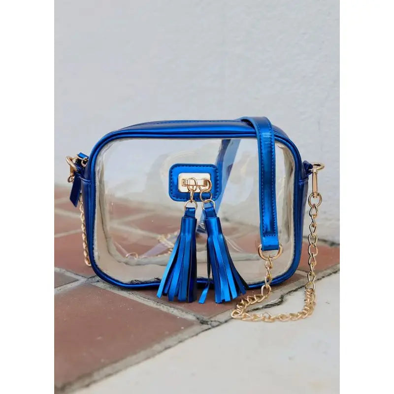 addison clear crossbody bag metallic royal