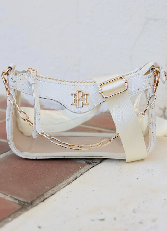 cassidy clear crossbody metallic cream