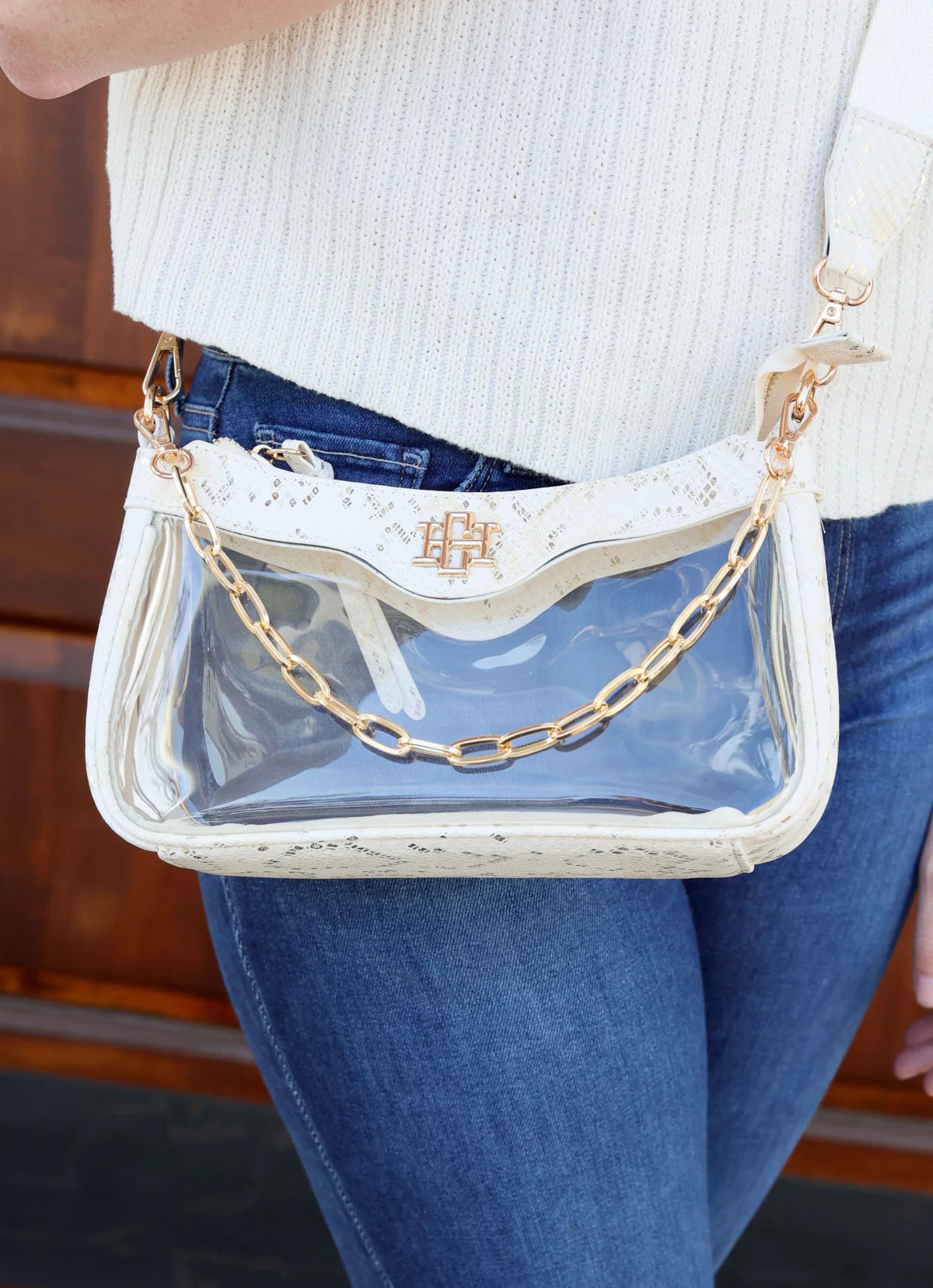 cassidy clear crossbody metallic cream