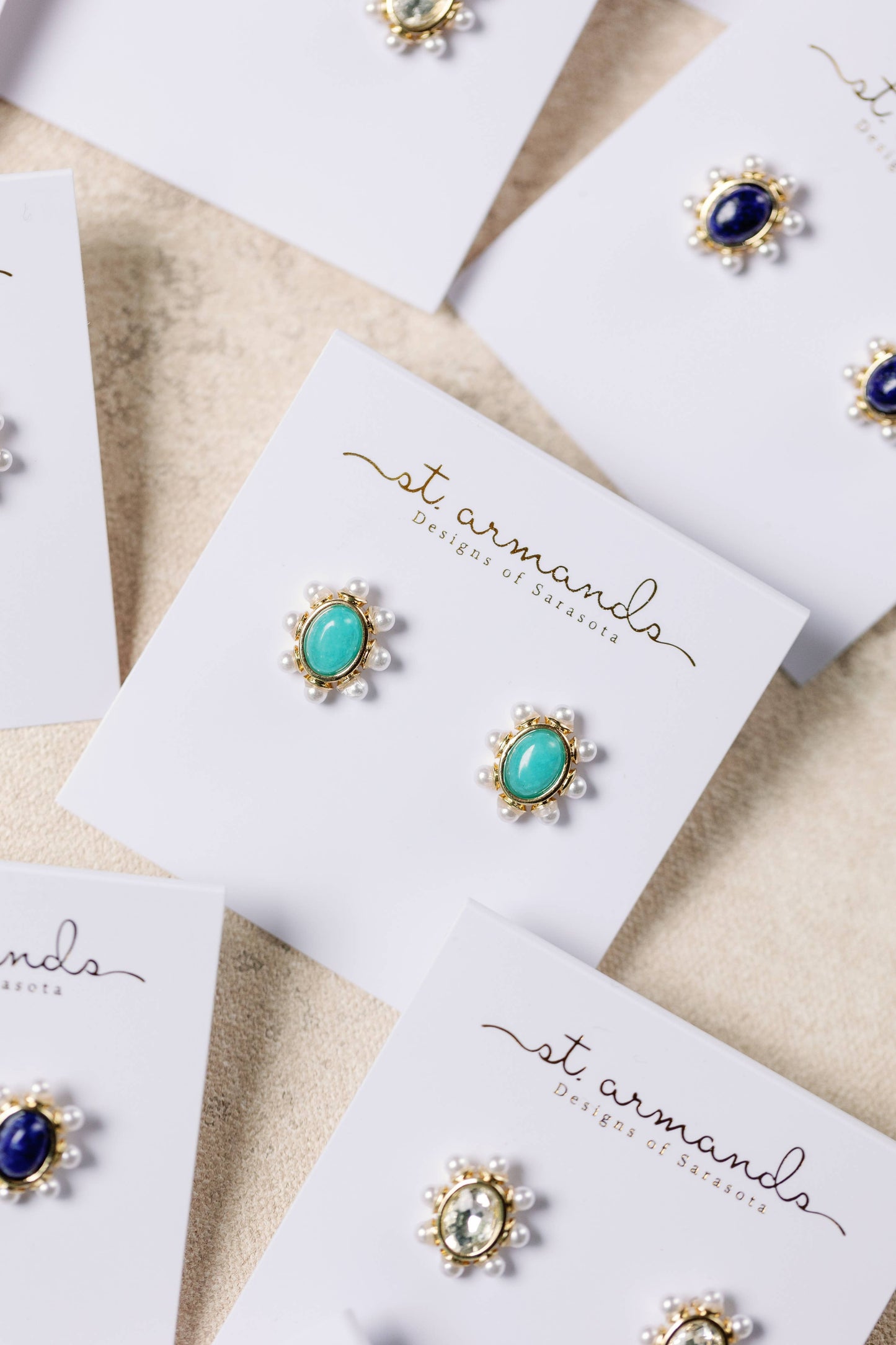 Turquoise and Pearl Oval Stud Earrings