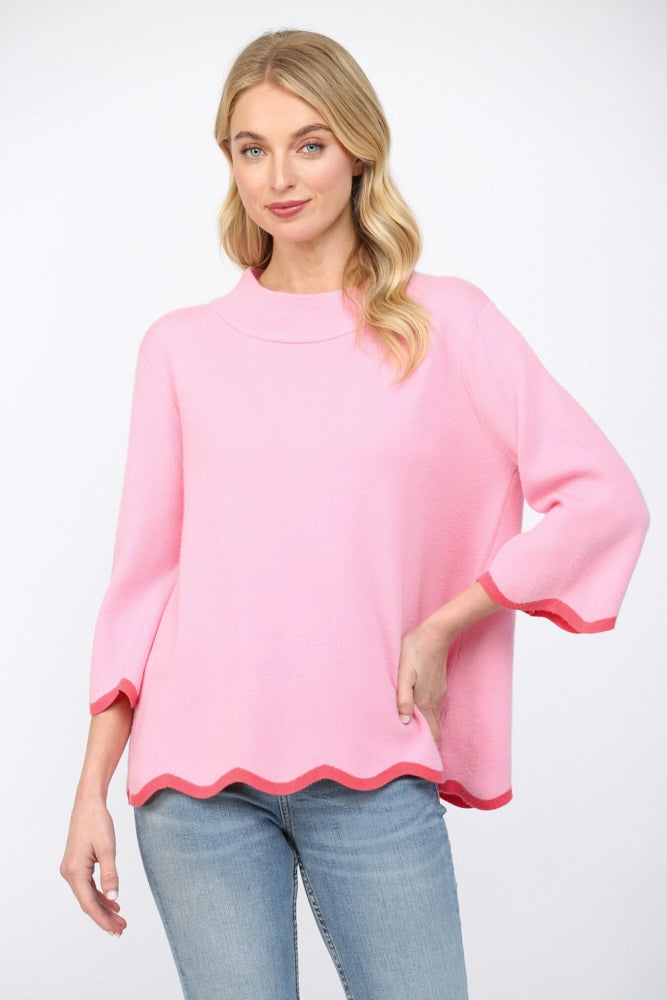 davis scalloped mock neck sweater