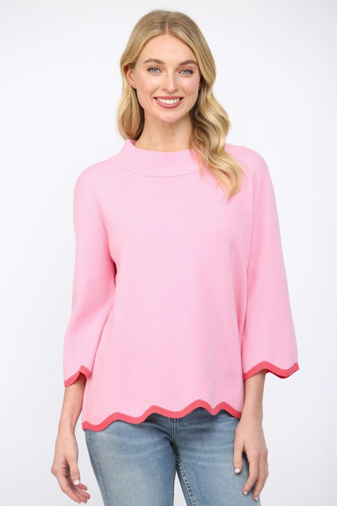 davis scalloped mock neck sweater