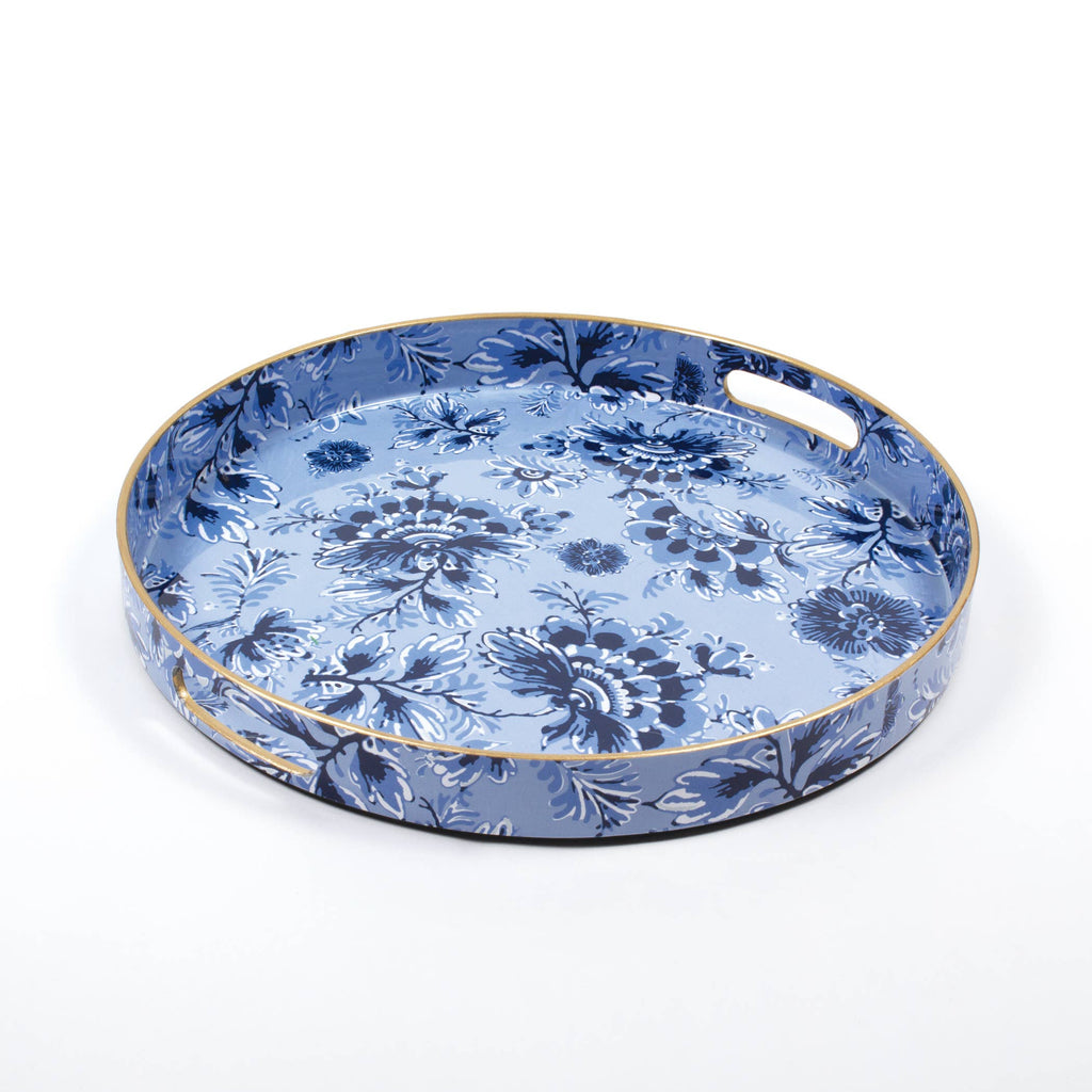 blue floral round tray