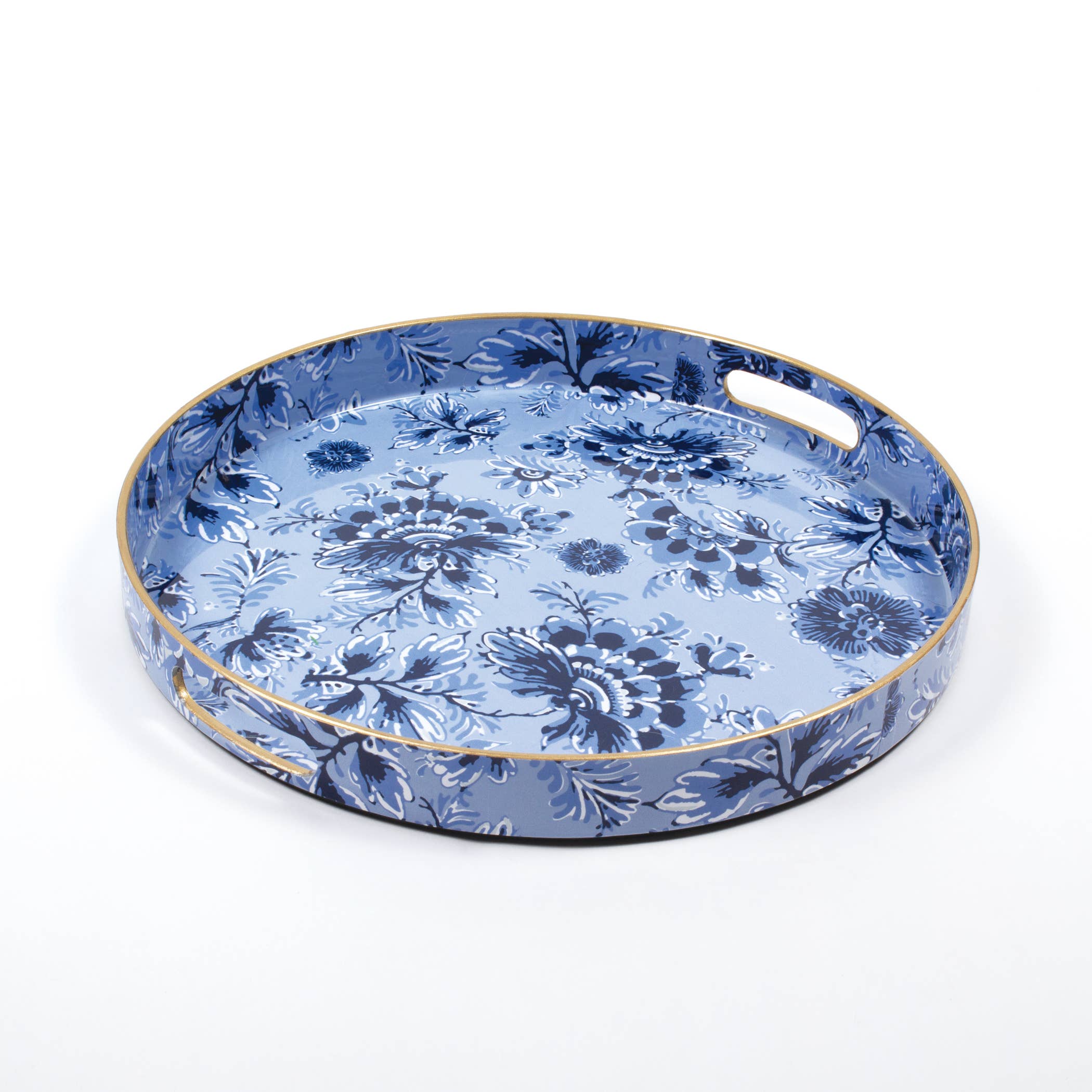 blue floral round tray
