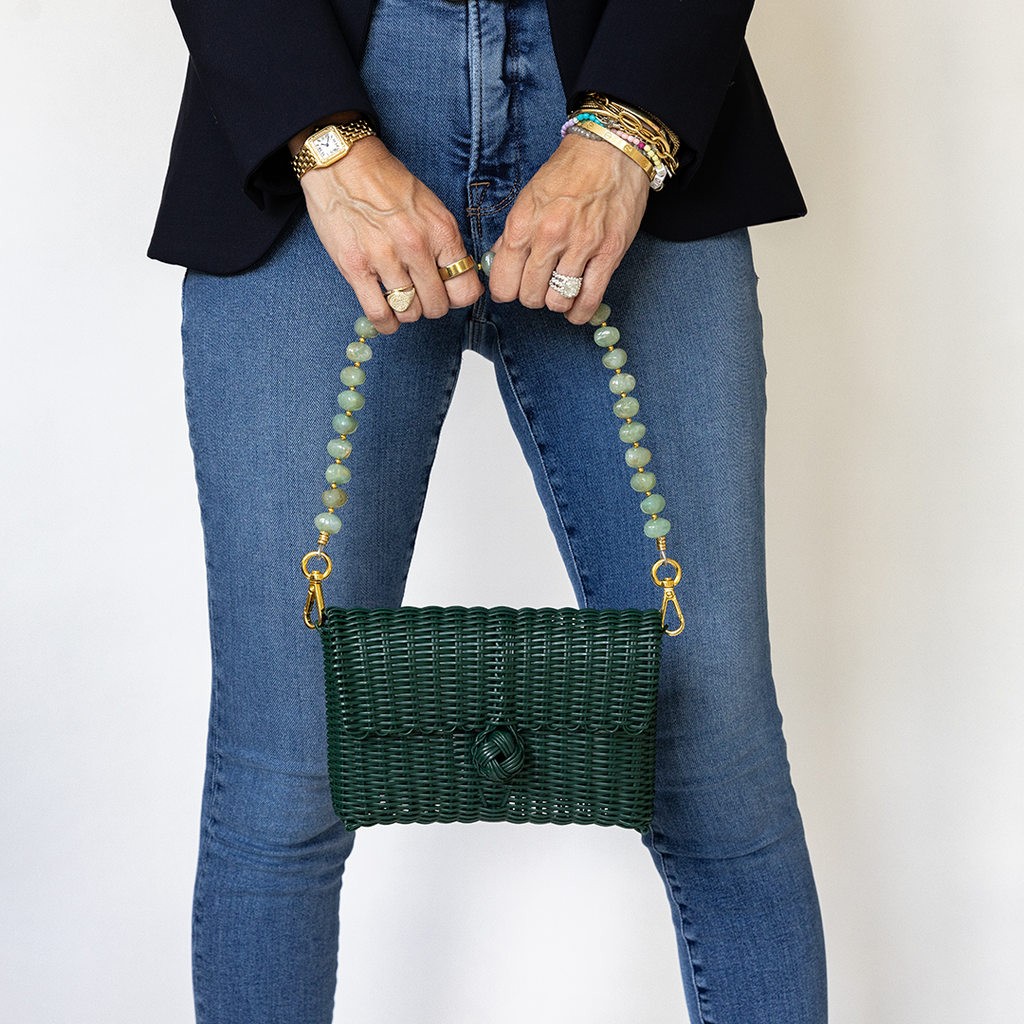 clutch strap pebble gemstone in jade green
