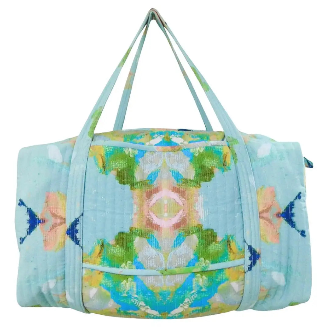 stained glass blue weekender duffle bag