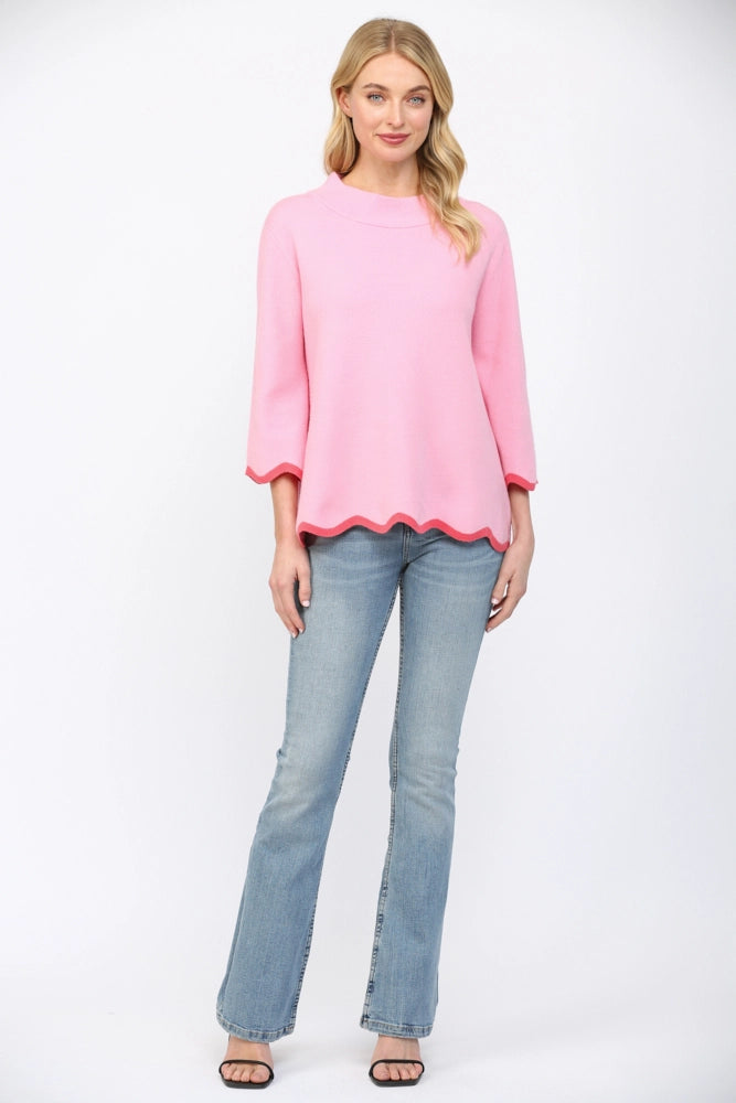 davis scalloped mock neck sweater