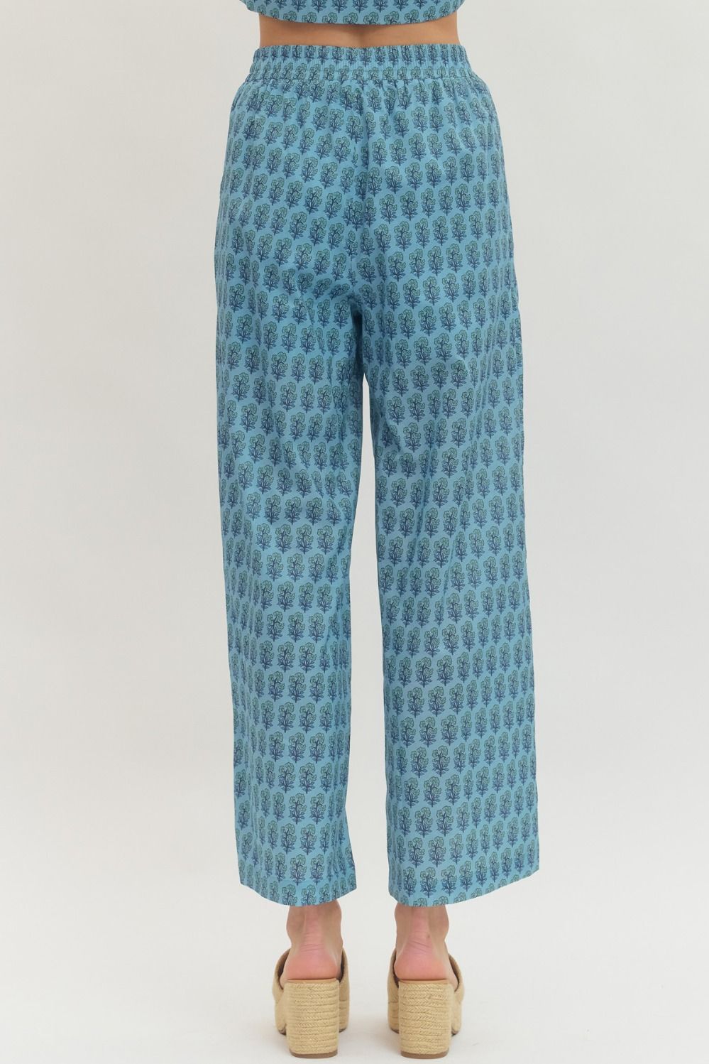 sage block print pant set