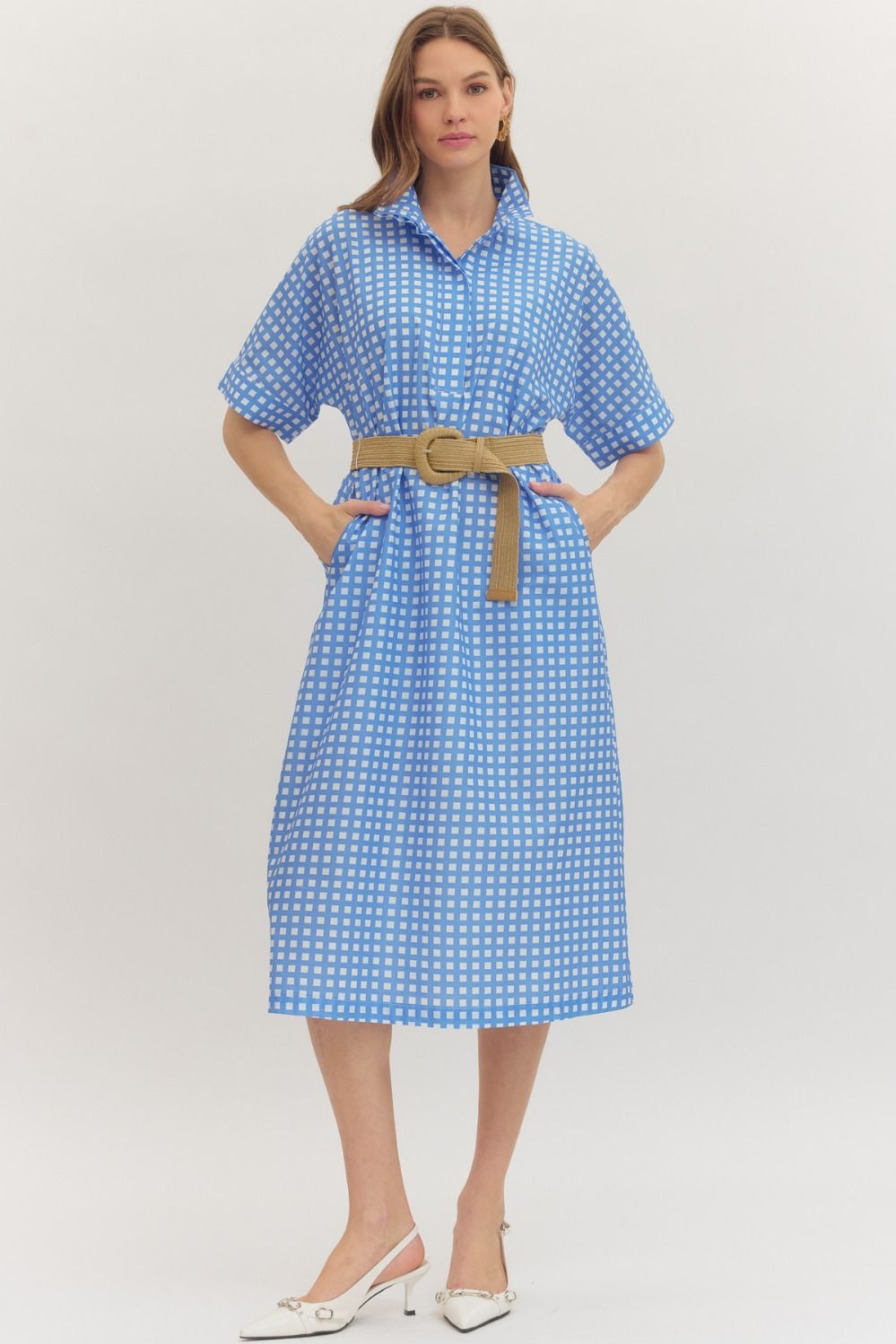 gwen gingham midi dress