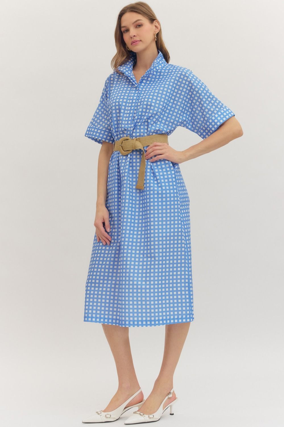 gwen gingham midi dress