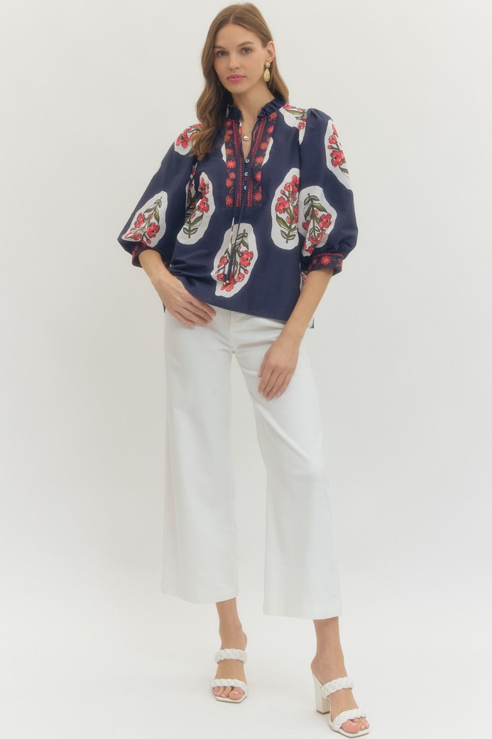 callie block print blouse