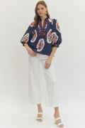 callie block print blouse