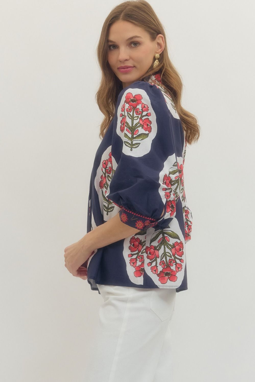 callie block print blouse