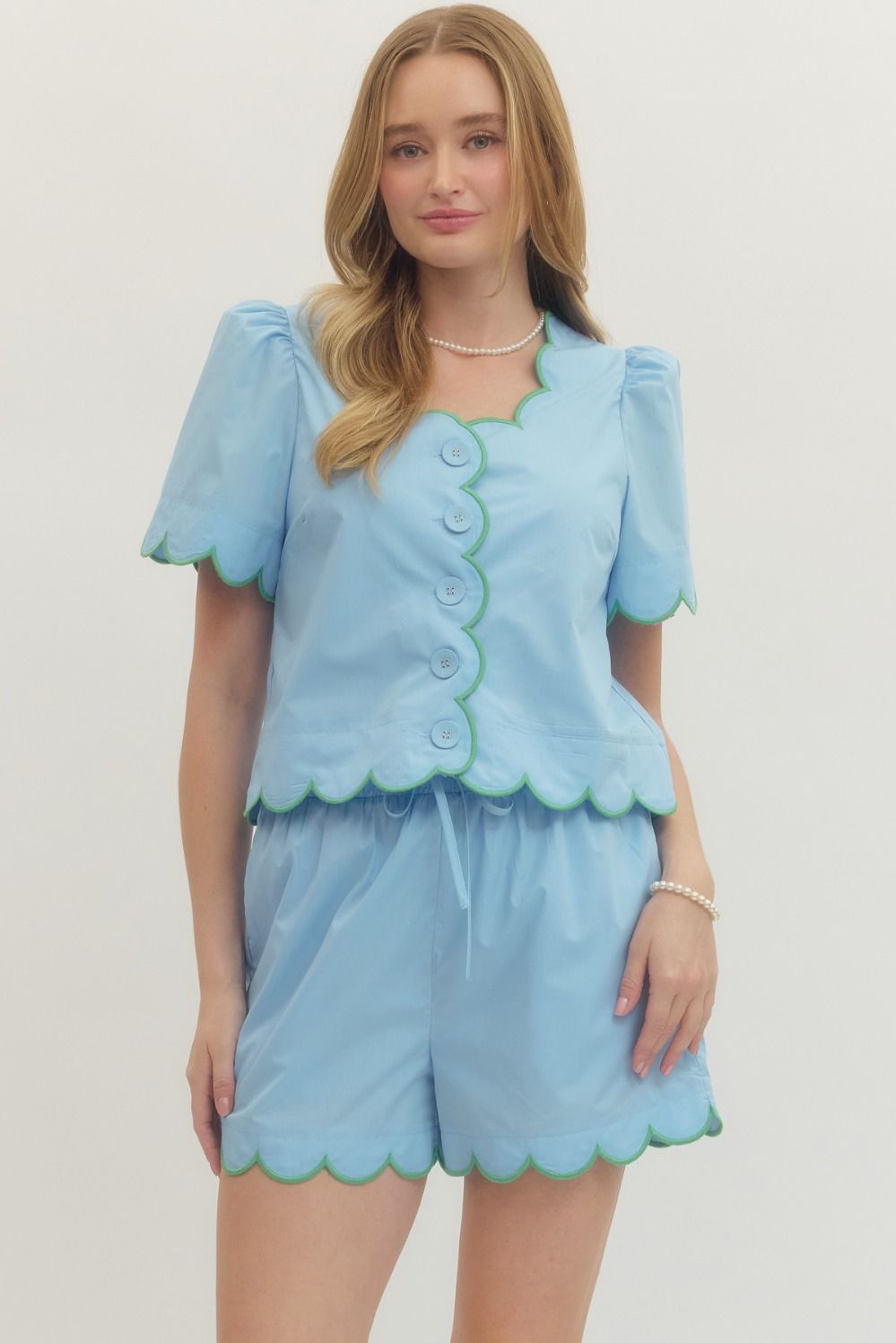 piper scalloped short set