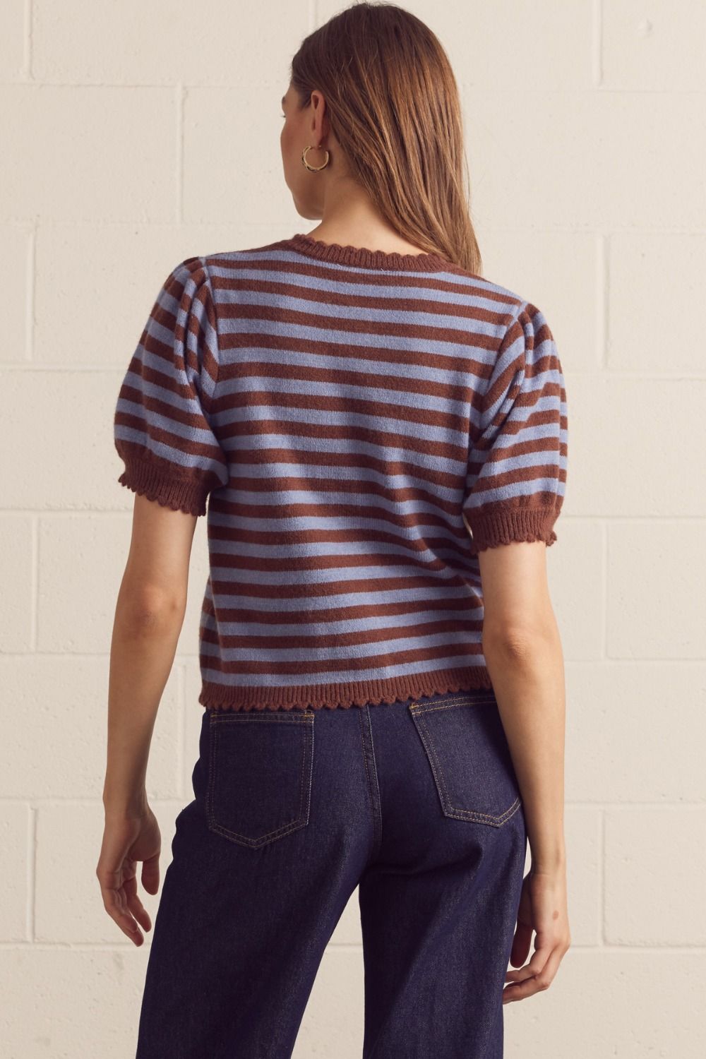 stripe puff sleeve cardigan