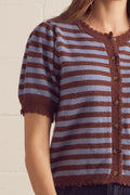 stripe puff sleeve cardigan