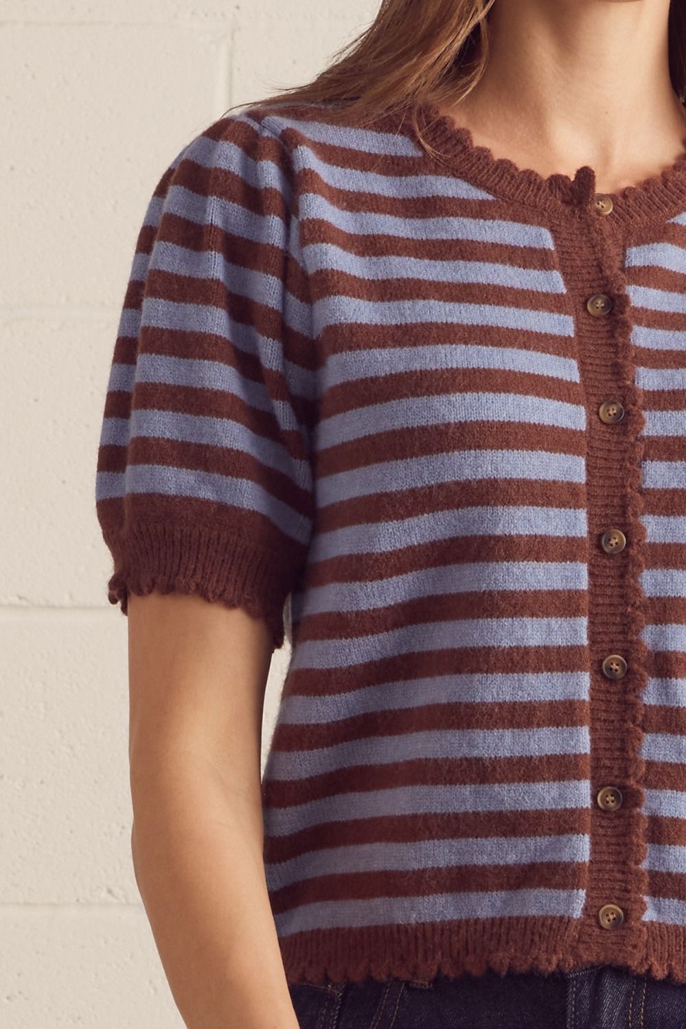 stripe puff sleeve cardigan