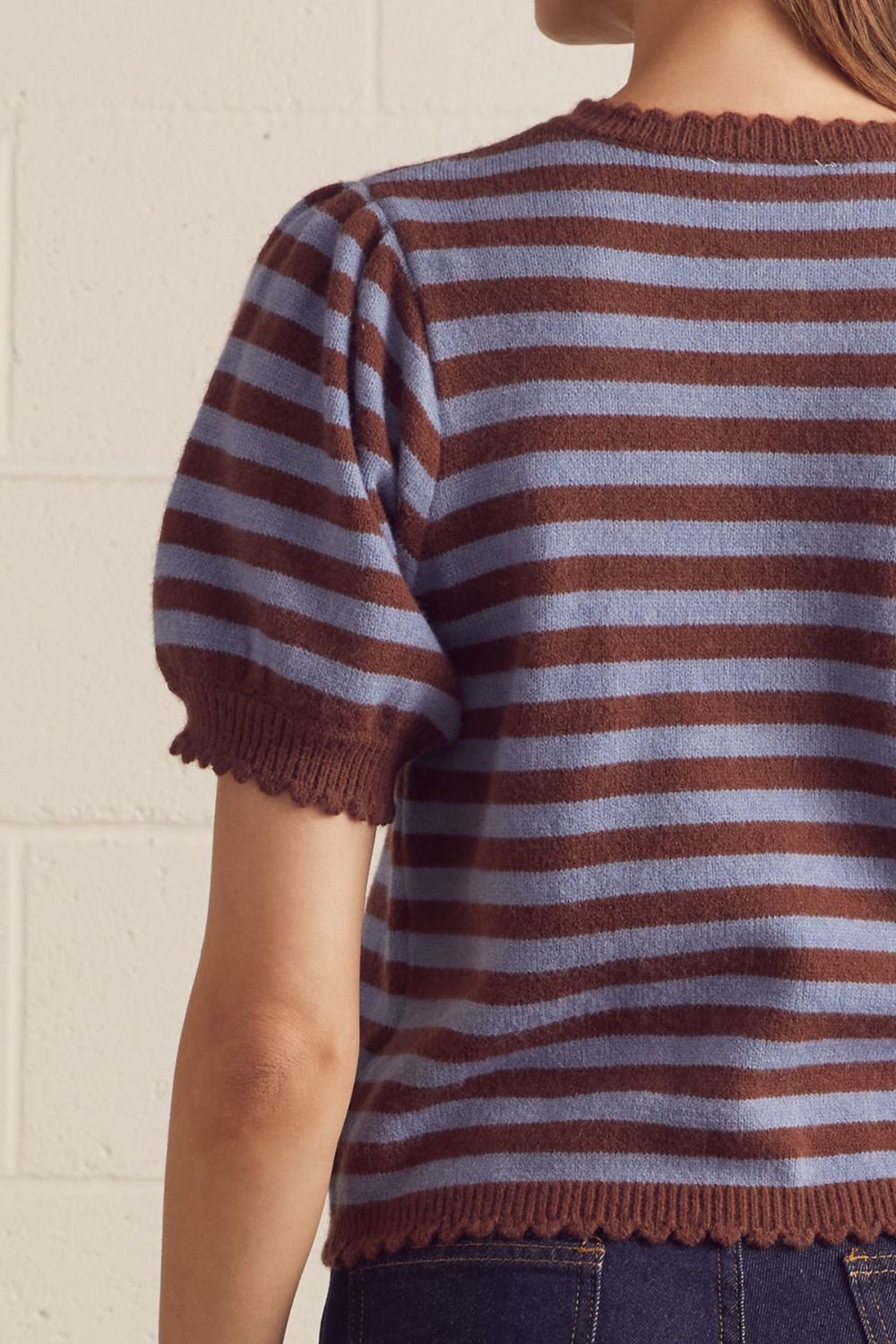 stripe puff sleeve cardigan