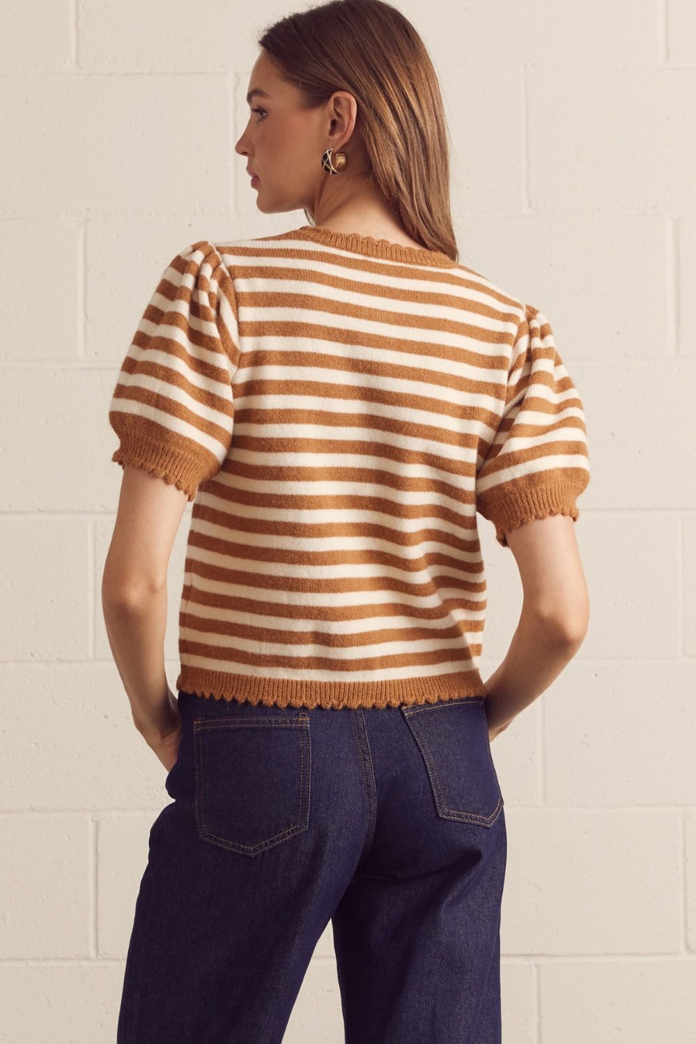 stripe puff sleeve cardigan